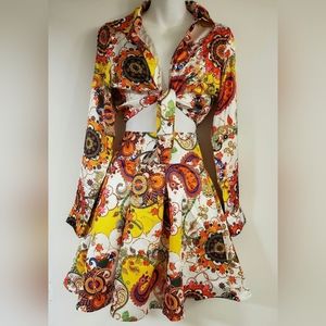 2 Pc 70s Barbie Satin Paisley Skirt and Shirt Set